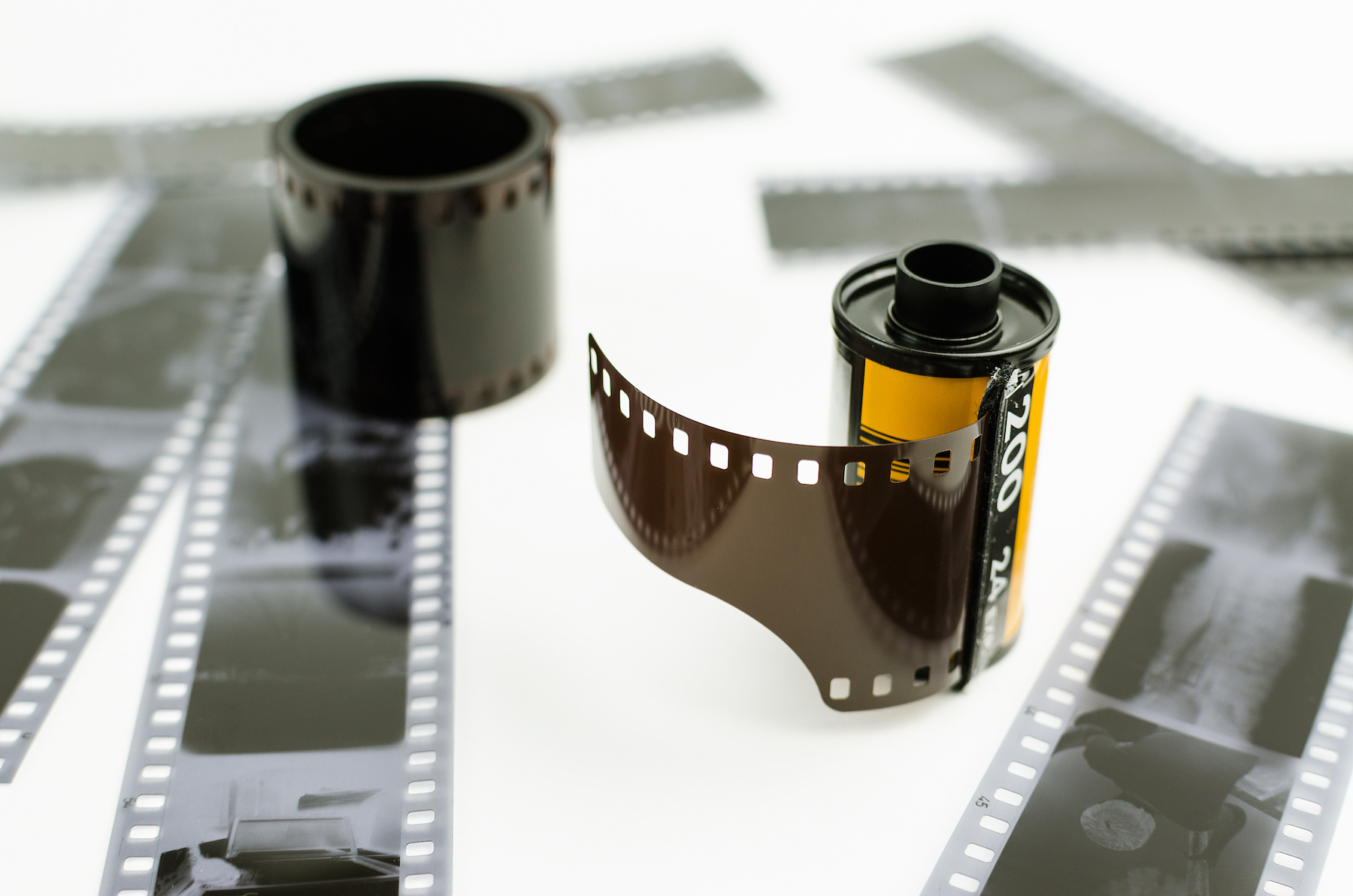 Roll of 35 mm film with black-and-white negatives
